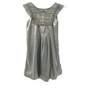 DKNY Silver Silky Sleeveless Ruffle Edge Dress